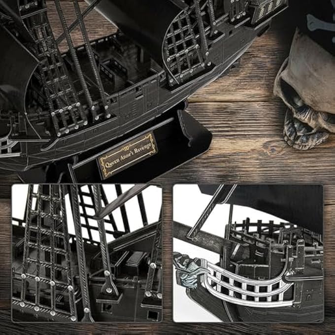 3D PIRATE SHIP PUZZLE FOR ADULTS - QUEEN ANNE'S REVENGE MODEL KIT, UPGRADED DESIGN FOR FAMILY FUN & DESK DECOR, FOR MEN & WOMEN - Image 4
